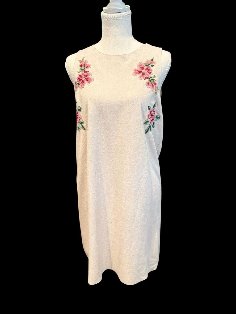 Blush Noir Faux Suede Embroidered Floral Shift Dress Size S Cottagecore Boho